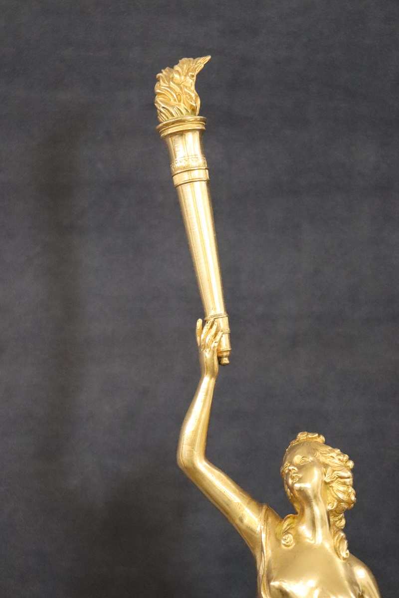 Sculptural Figures, Gilt Bronze On Alabaster Bases, Early 20th Century, Set Of 2