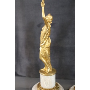 Sculptural Figures, Gilt Bronze On Alabaster Bases, Early 20th Century, Set Of 2
