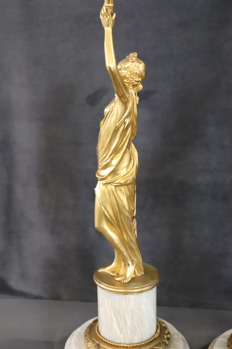 Sculptural Figures, Gilt Bronze On Alabaster Bases, Early 20th Century, Set Of 2