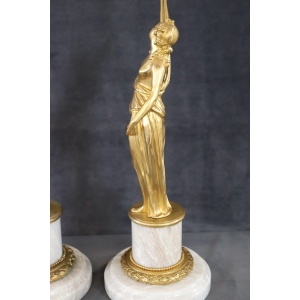 Sculptural Figures, Gilt Bronze On Alabaster Bases, Early 20th Century, Set Of 2