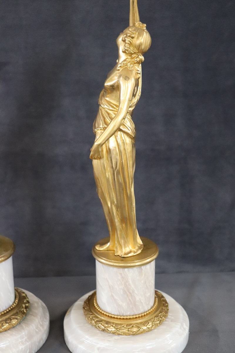 Sculptural Figures, Gilt Bronze On Alabaster Bases, Early 20th Century, Set Of 2