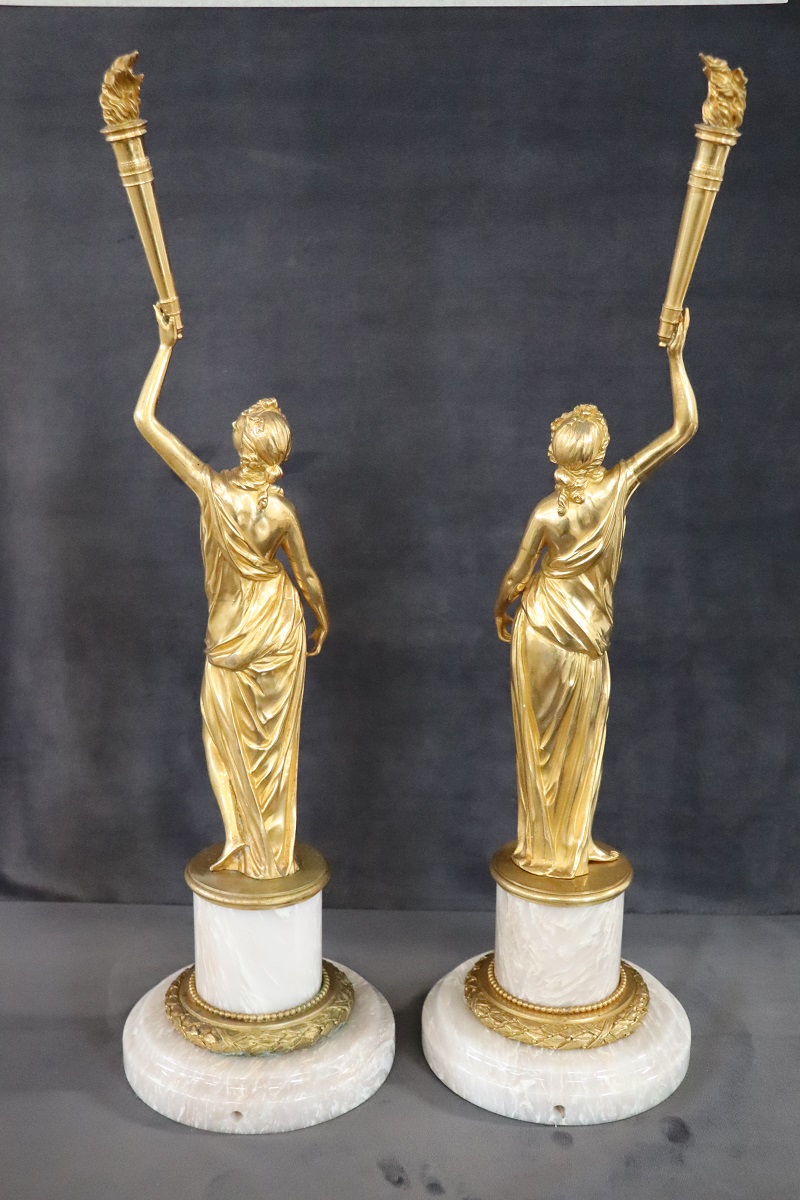 Sculptural Figures, Gilt Bronze On Alabaster Bases, Early 20th Century, Set Of 2