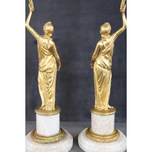 Sculptural Figures, Gilt Bronze On Alabaster Bases, Early 20th Century, Set Of 2