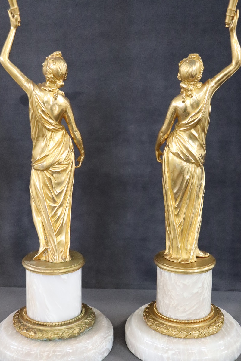 Sculptural Figures, Gilt Bronze On Alabaster Bases, Early 20th Century, Set Of 2