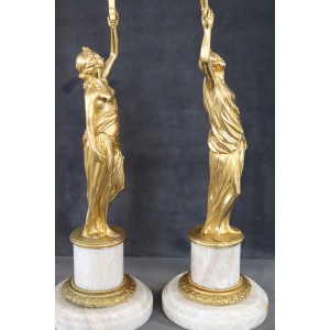 Sculptural Figures, Gilt Bronze On Alabaster Bases, Early 20th Century, Set Of 2