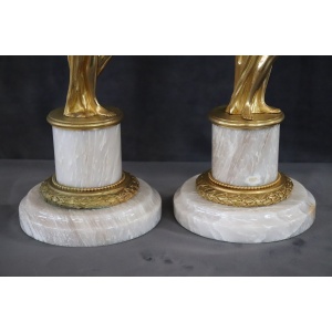 Sculptural Figures, Gilt Bronze On Alabaster Bases, Early 20th Century, Set Of 2