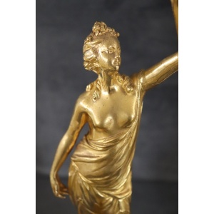 Sculptural Figures, Gilt Bronze On Alabaster Bases, Early 20th Century, Set Of 2