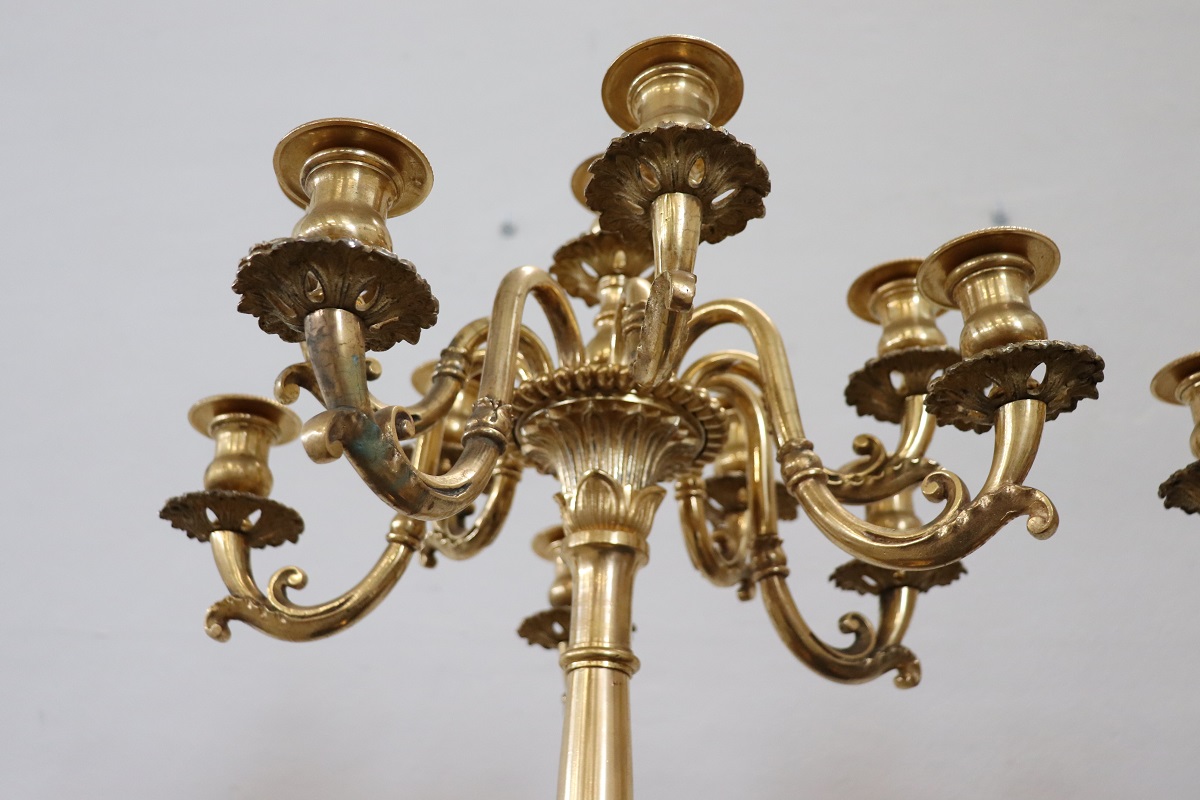 Antique Gilt Bronze Candelabras with 11 Lights, Late 19th Century, Set of 2
