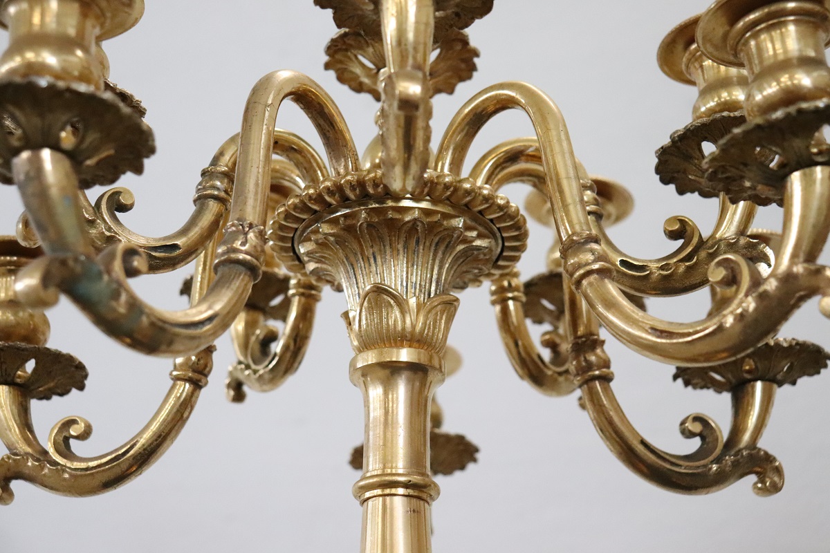 Antique Gilt Bronze Candelabras with 11 Lights, Late 19th Century, Set of 2