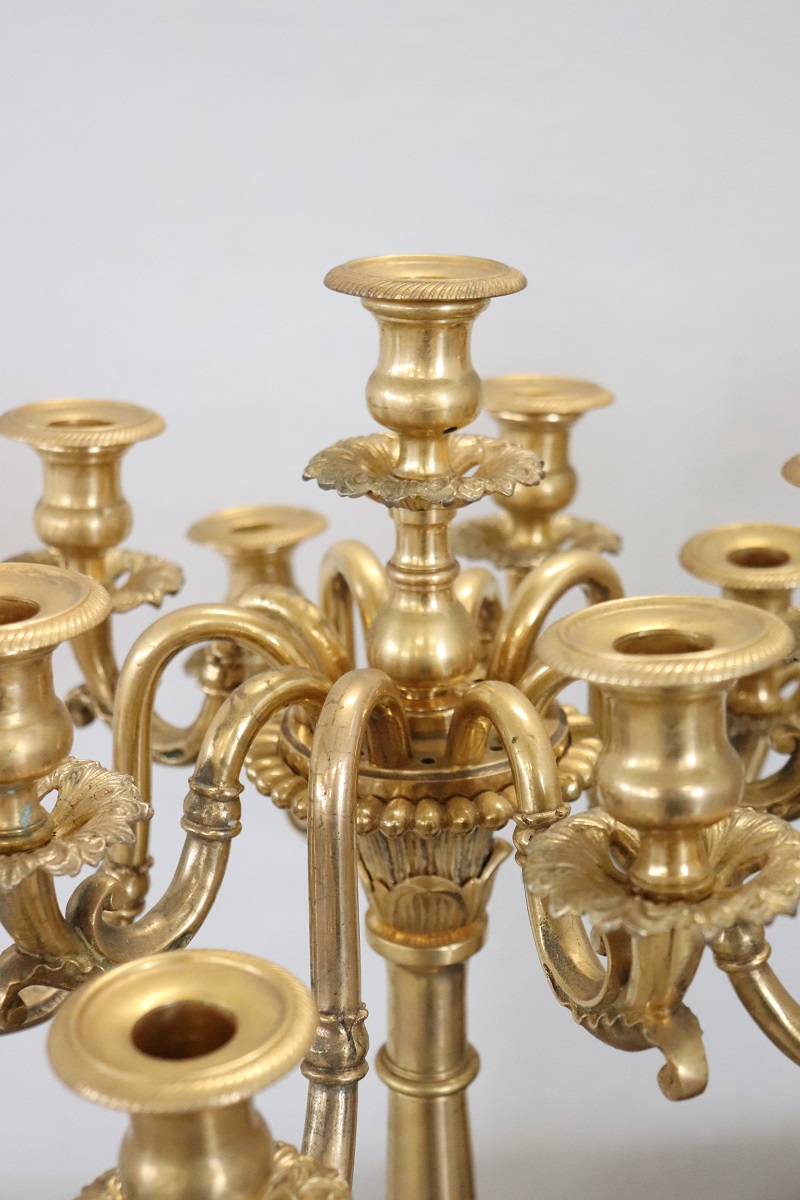 Antique Gilt Bronze Candelabras with 11 Lights, Late 19th Century, Set of 2