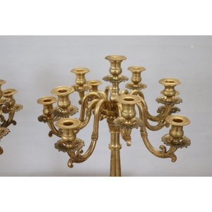 Antique Gilt Bronze Candelabras with 11 Lights, Late 19th Century, Set of 2