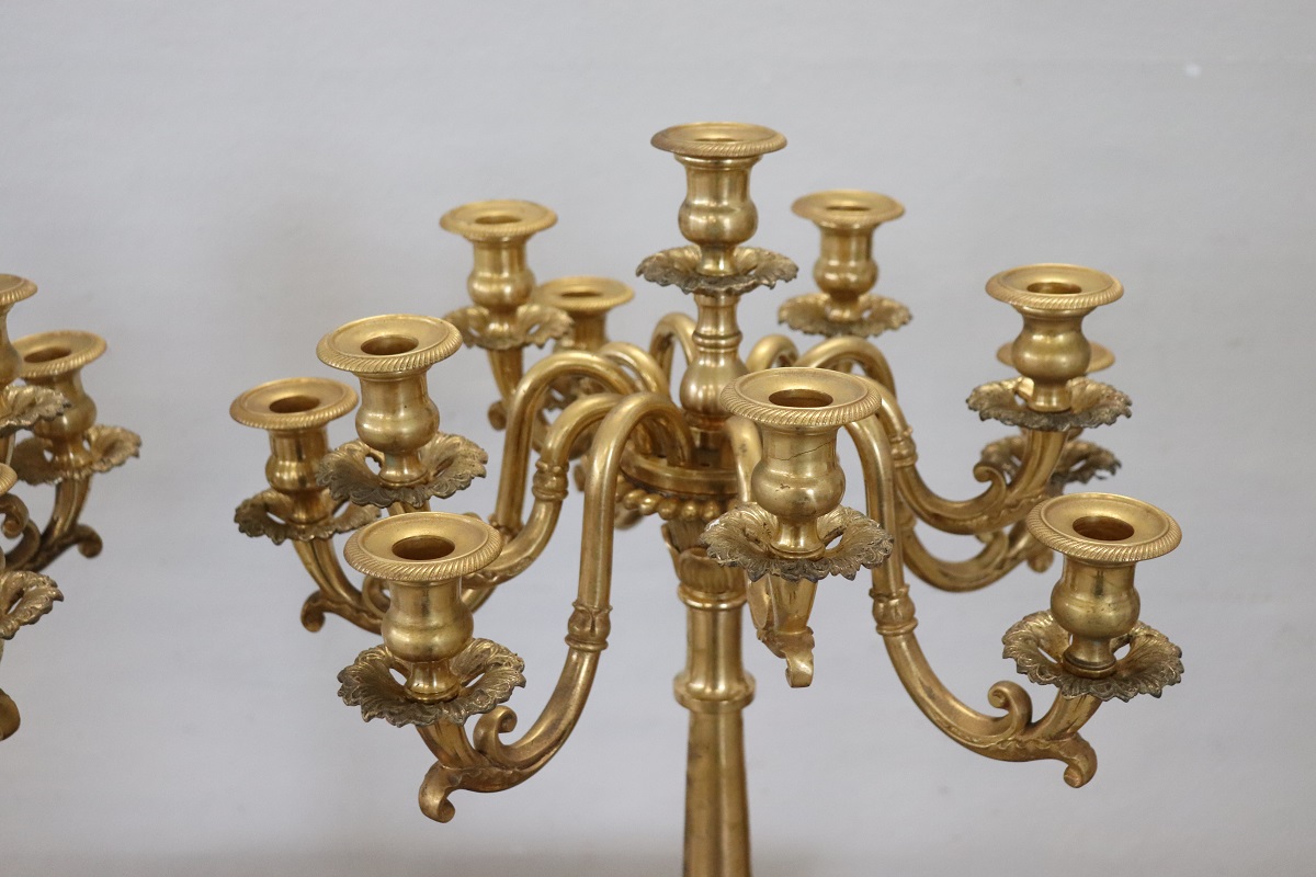 Antique Gilt Bronze Candelabras with 11 Lights, Late 19th Century, Set of 2