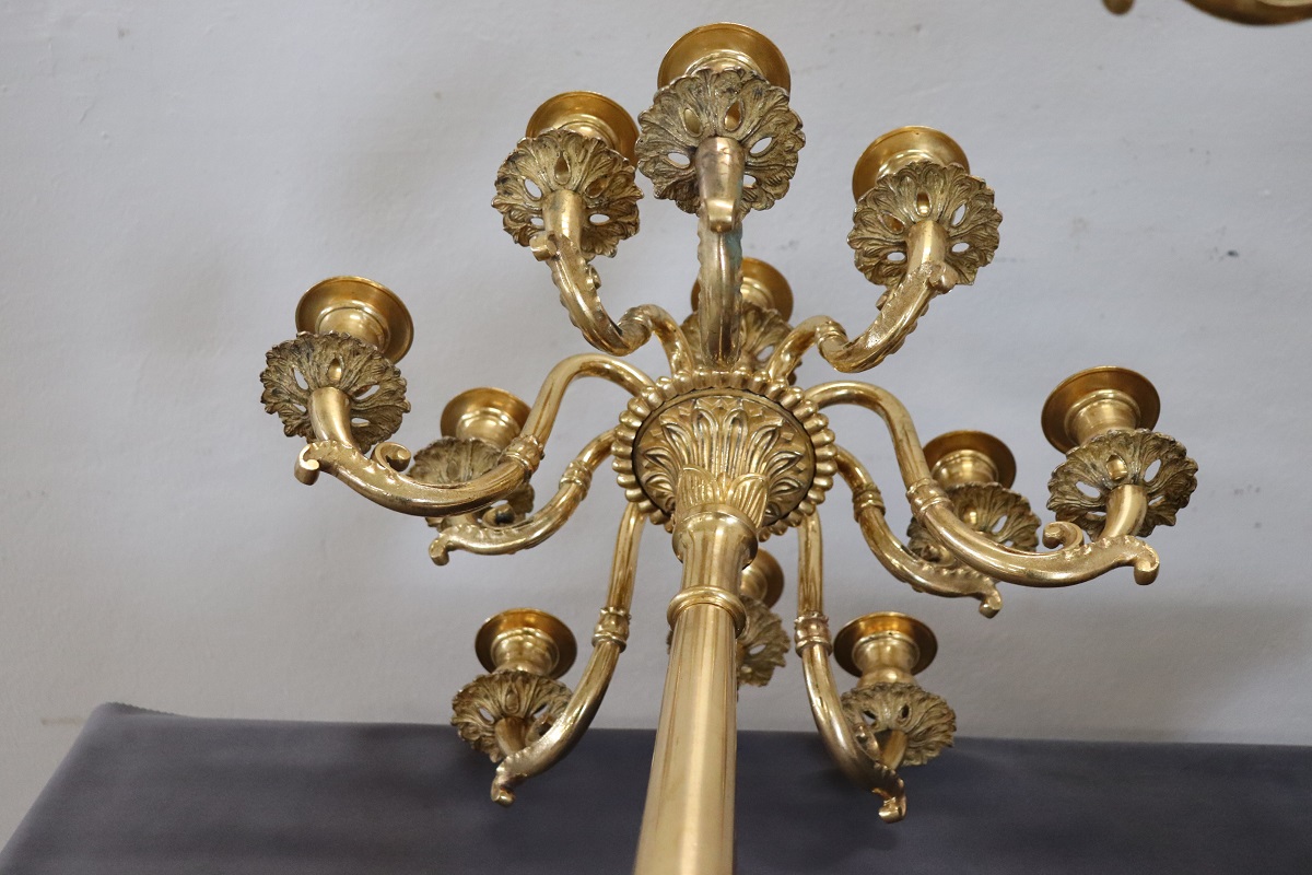 Antique Gilt Bronze Candelabras with 11 Lights, Late 19th Century, Set of 2