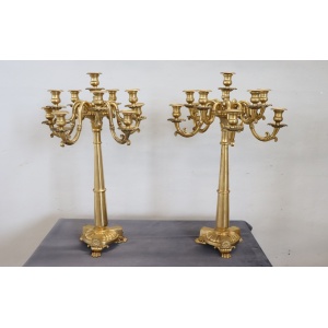 Antique Gilt Bronze Candelabras with 11 Lights, Late 19th Century, Set of 2