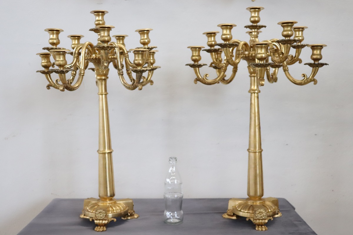 Antique Gilt Bronze Candelabras with 11 Lights, Late 19th Century, Set of 2