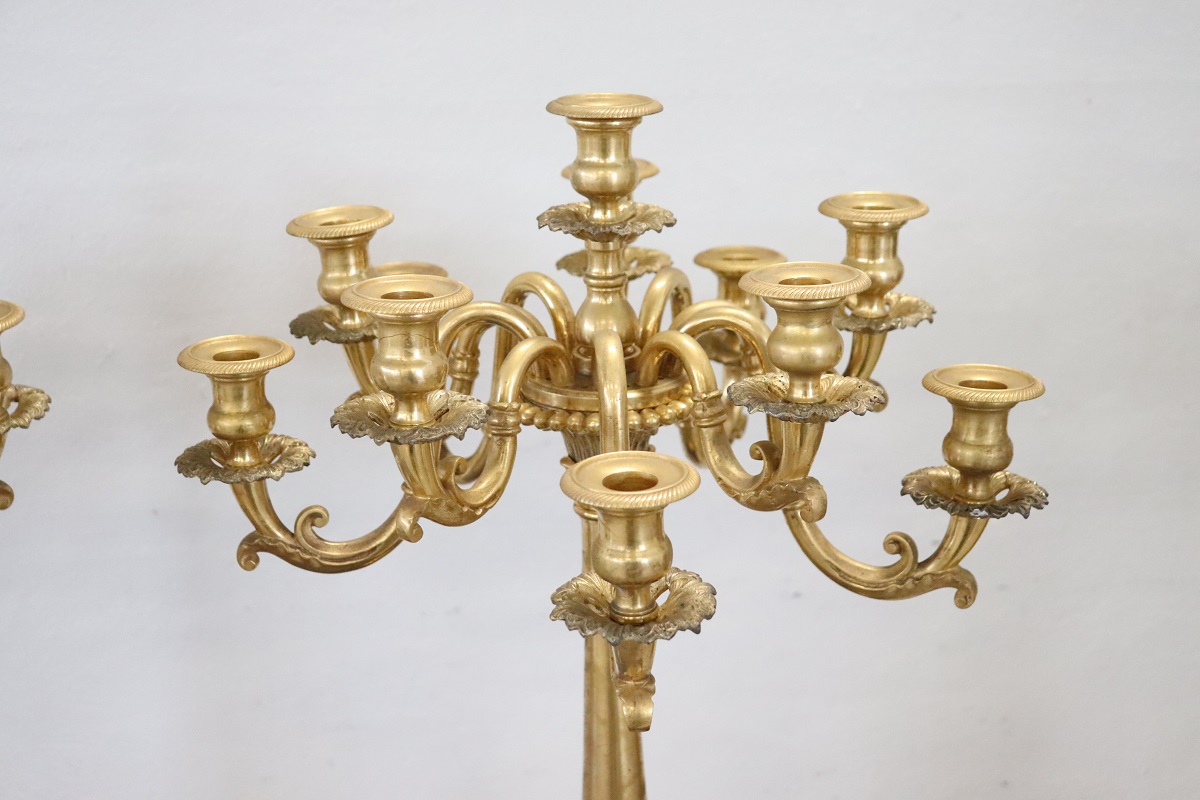 Antique Gilt Bronze Candelabras with 11 Lights, Late 19th Century, Set of 2