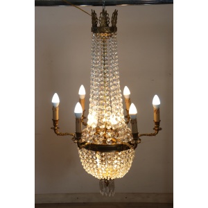 Gilded Bronze And Crystal Antique Chandelier With 10 Bulbs, Late 19th Century
