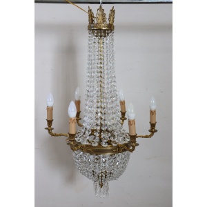 Gilded Bronze And Crystal Antique Chandelier With 10 Bulbs, Late 19th Century