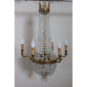 Gilded Bronze And Crystal Antique Chandelier With 10 Bulbs, Late 19th Century