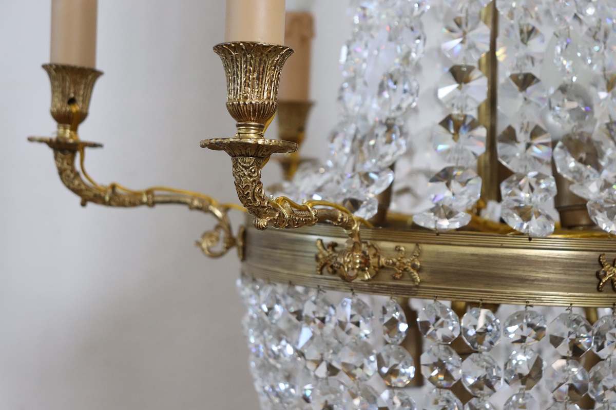 Gilded Bronze And Crystal Antique Chandelier With 10 Bulbs, Late 19th Century