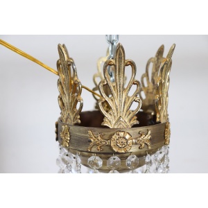 Gilded Bronze And Crystal Antique Chandelier With 10 Bulbs, Late 19th Century