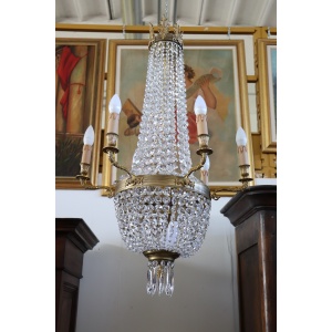 Gilded Bronze And Crystal Antique Chandelier With 10 Bulbs, Late 19th Century
