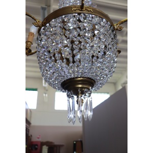 Gilded Bronze And Crystal Antique Chandelier With 10 Bulbs, Late 19th Century