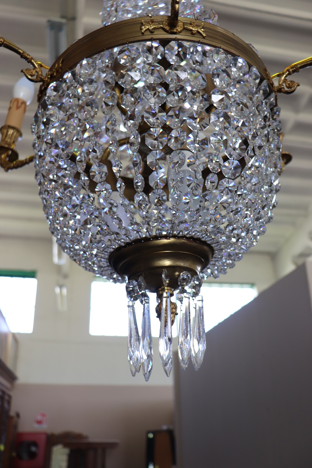 Gilded Bronze And Crystal Antique Chandelier With 10 Bulbs, Late 19th Century