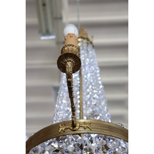 Gilded Bronze And Crystal Antique Chandelier With 10 Bulbs, Late 19th Century