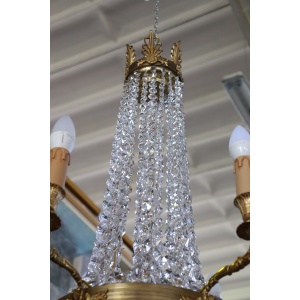 Gilded Bronze And Crystal Antique Chandelier With 10 Bulbs, Late 19th Century