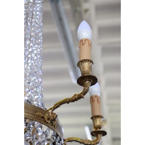 Gilded Bronze And Crystal Antique Chandelier With 10 Bulbs, Late 19th Century