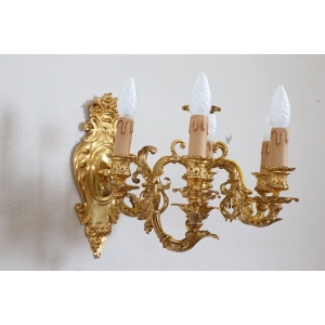 Sconces in Gilded Bronze with Five Bulbs Each, Set of 2