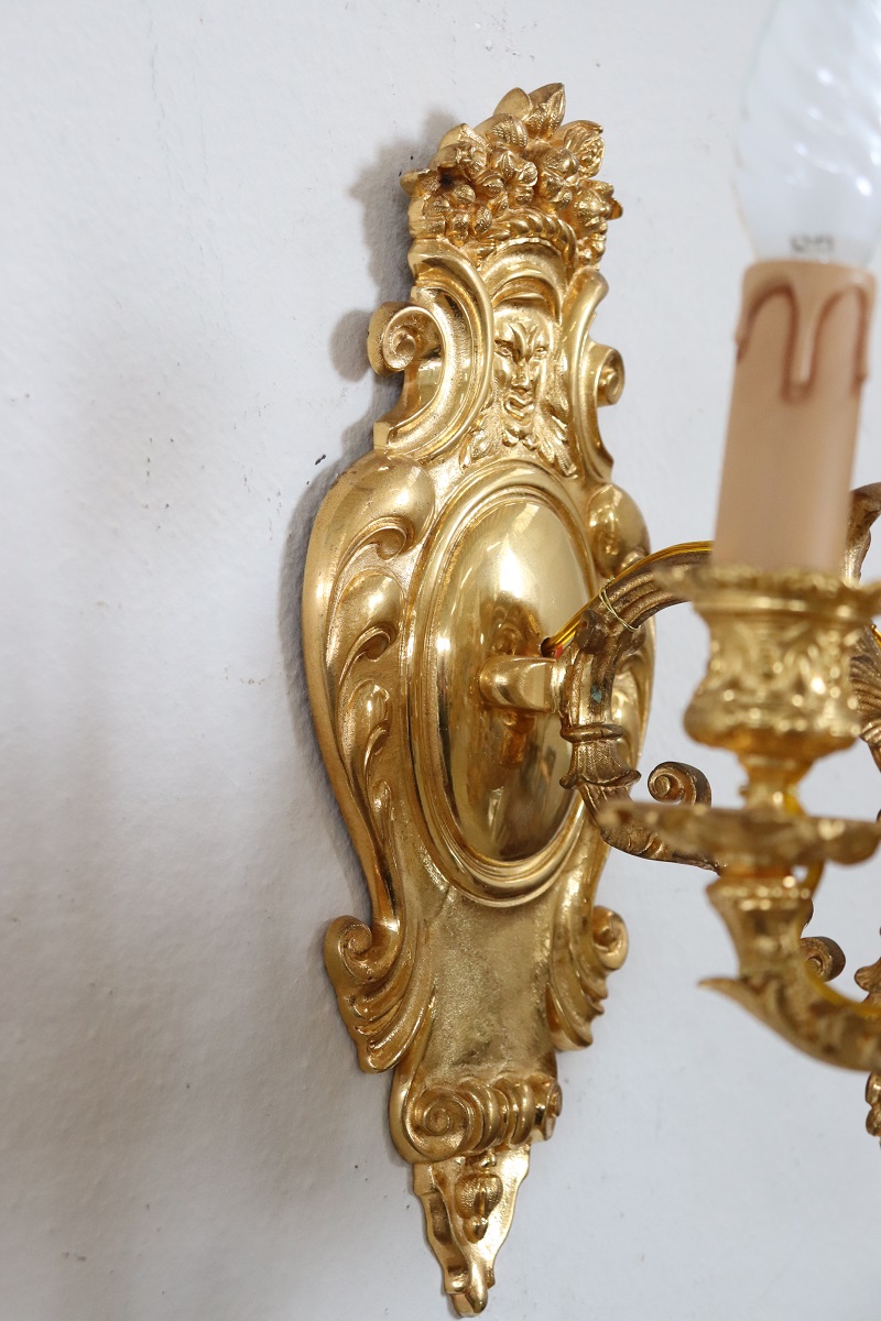 Sconces in Gilded Bronze with Five Bulbs Each, Set of 2