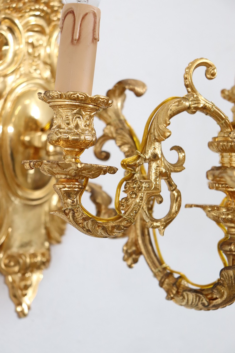 Sconces in Gilded Bronze with Five Bulbs Each, Set of 2