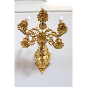 Sconces in Gilded Bronze with Five Bulbs Each, Set of 2