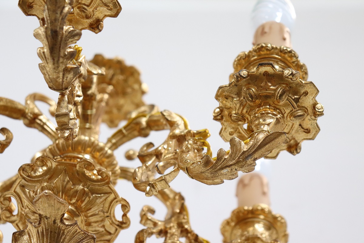Sconces in Gilded Bronze with Five Bulbs Each, Set of 2