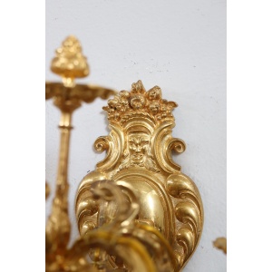 Sconces in Gilded Bronze with Five Bulbs Each, Set of 2