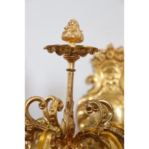 Sconces in Gilded Bronze with Five Bulbs Each, Set of 2