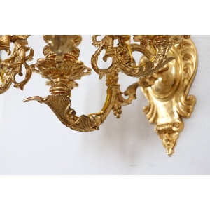 Sconces in Gilded Bronze with Five Bulbs Each, Set of 2