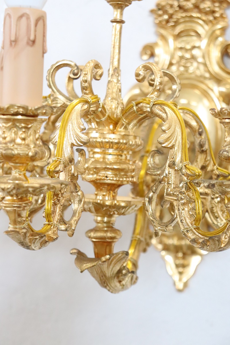 Sconces in Gilded Bronze with Five Bulbs Each, Set of 2