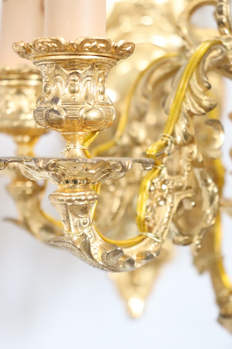Sconces in Gilded Bronze with Five Bulbs Each, Set of 2