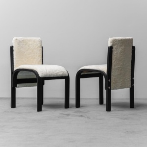 Set of 4 1970s Vintage Modern Long-haired Velvet Chairs