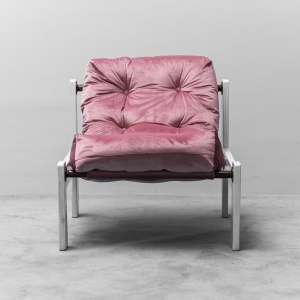 Vintage Armchair In Pink Velvet White Wood 1970s Modern Style