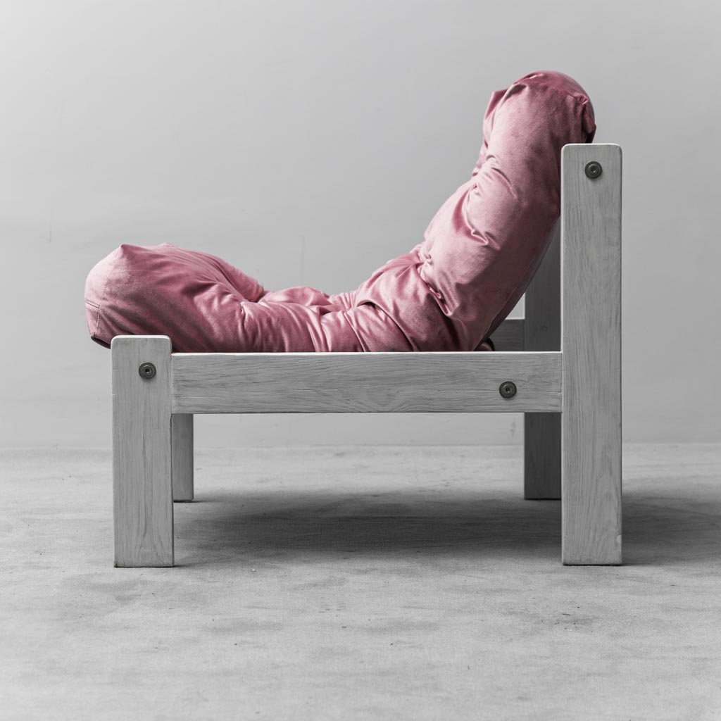 Vintage Armchair In Pink Velvet White Wood 1970s Modern Style