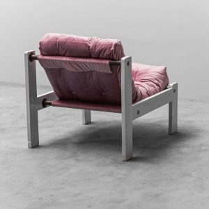 Vintage Armchair In Pink Velvet White Wood 1970s Modern Style