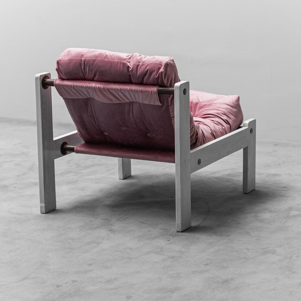 Vintage Armchair In Pink Velvet White Wood 1970s Modern Style