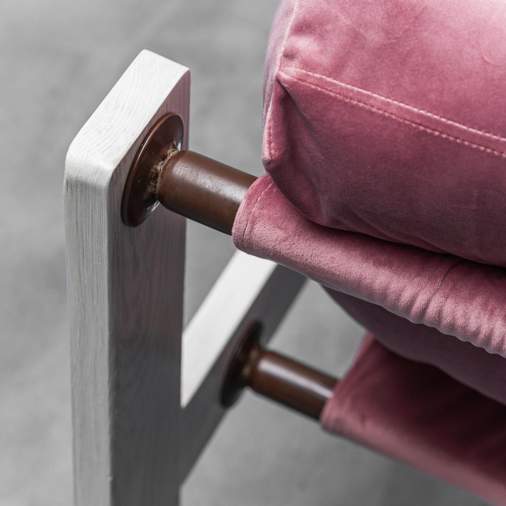 Vintage Armchair In Pink Velvet White Wood 1970s Modern Style