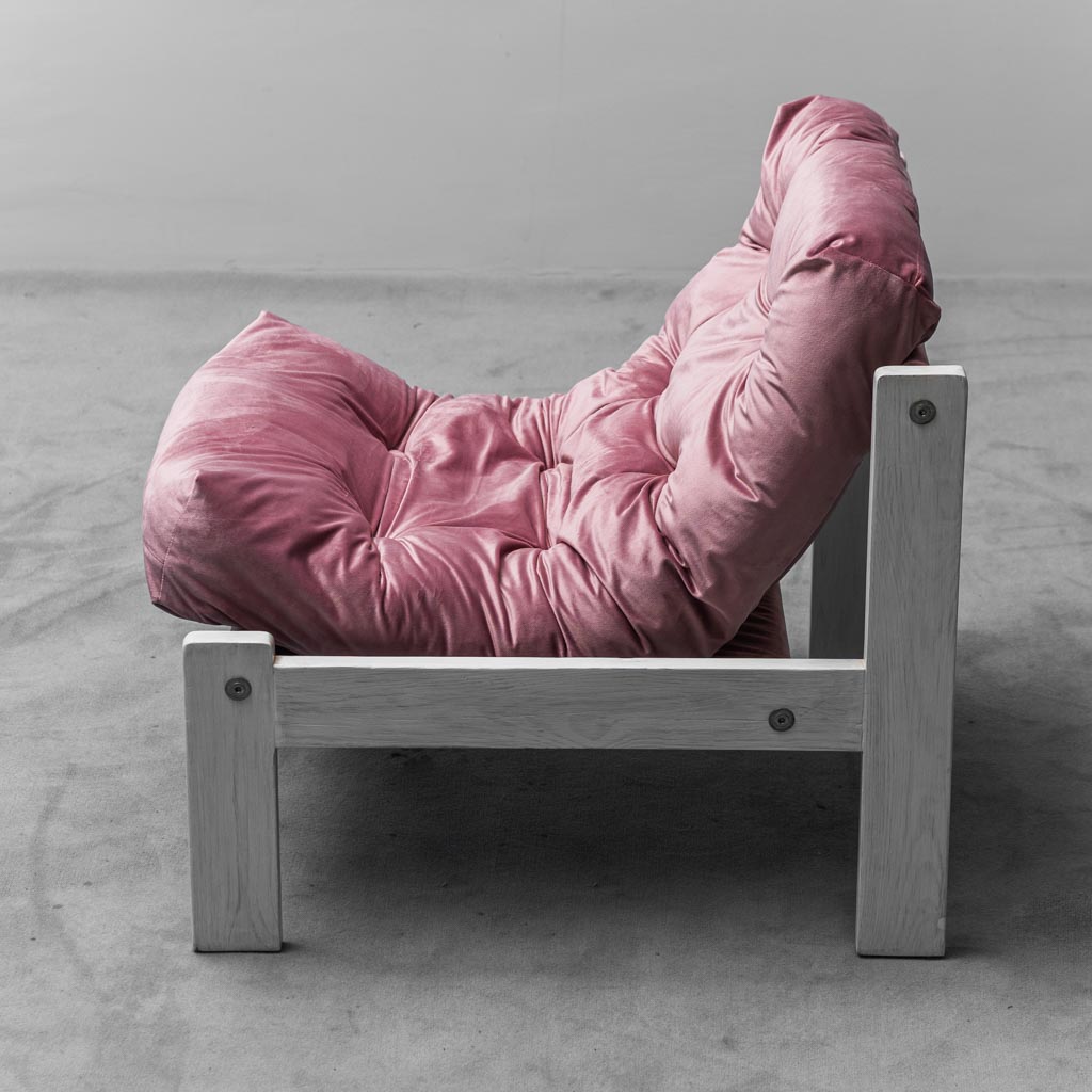 Vintage Armchair In Pink Velvet White Wood 1970s Modern Style