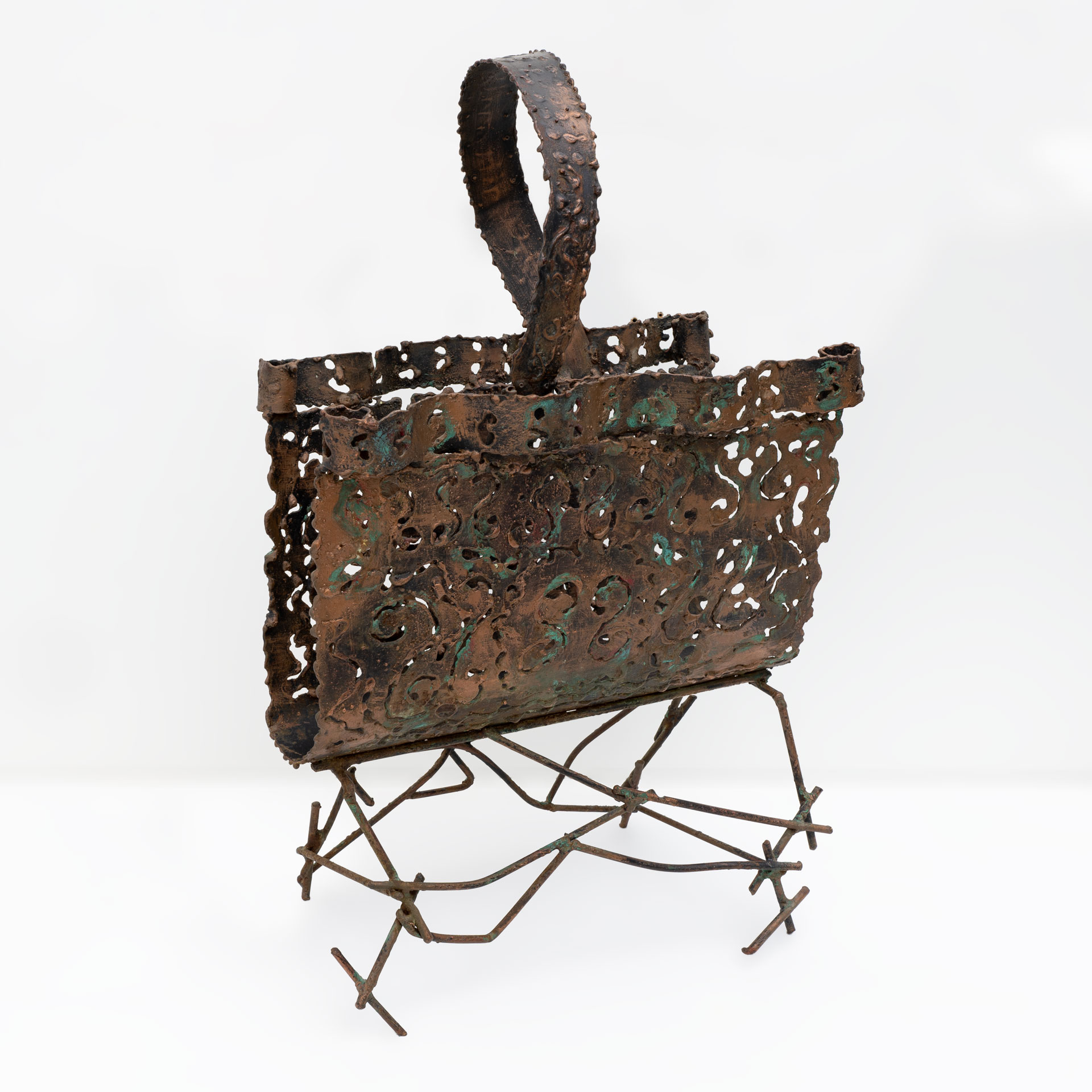 Attributed to Marsura Brutalist Italian Wrought Iron Magazine Rack '70s