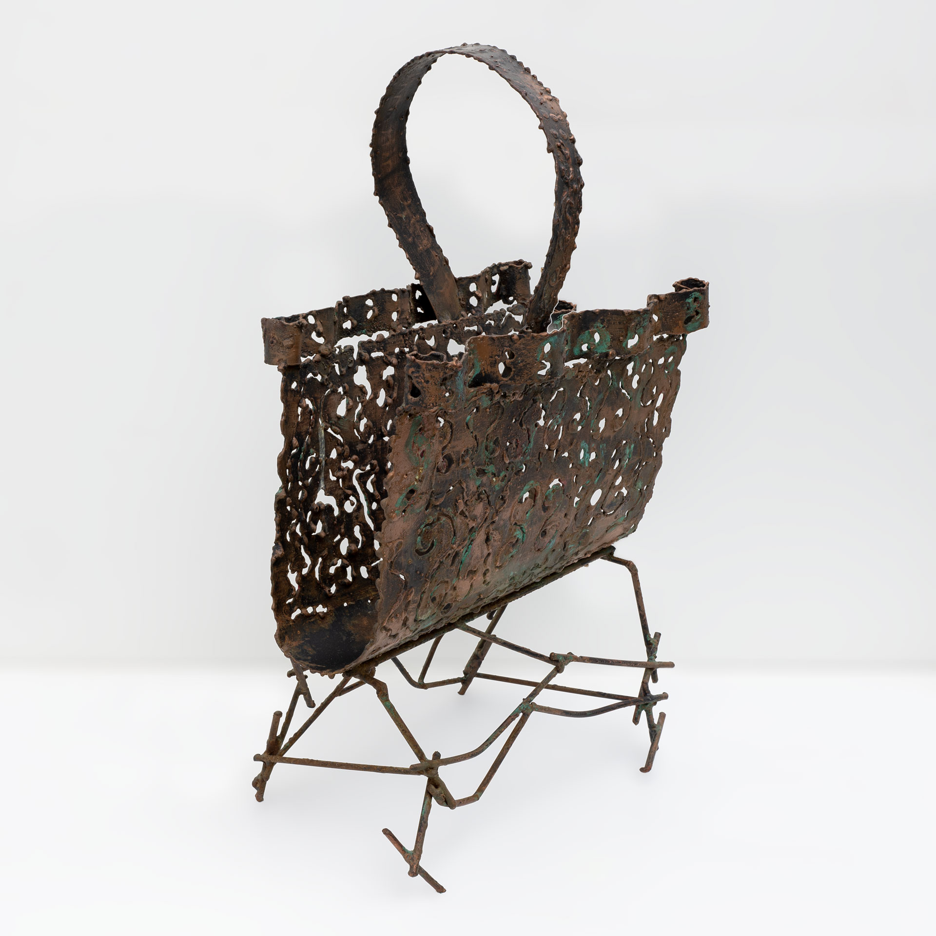 Attributed to Marsura Brutalist Italian Wrought Iron Magazine Rack '70s